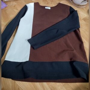 Maren 90s Vintage Brown Black White Color Block Ribbed Tunic Top